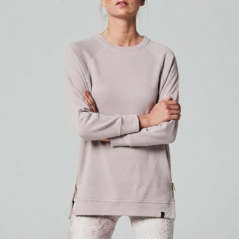 Varley Manning Side Zip Sweatshirt Small Sepia Rose Pink Cotton Blend Pullover